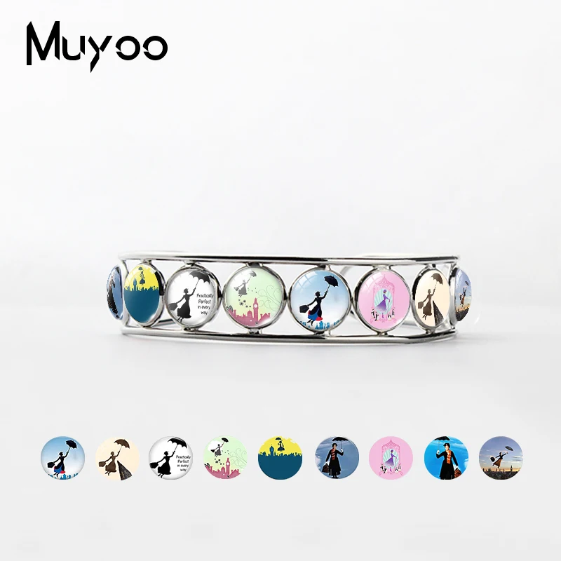 New Fashion Mary Poppins Glass Dome Adjustable Bangles Mary Poppins Gifts for Girls Silver Color Bangle Cuff