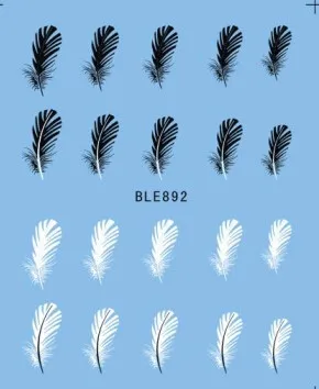 1 лист, черные, белые, перьевые переводные наклейки, водяные знаки, наклейки для украшения, сделай сам, фольга, лак для ногтей, наклейки для красоты, инструмент, SABLE892