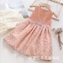 Летнее кружевное платье принцессы с цветочным рисунком для девочек; коллекция года; Хлопковые Платья без рукавов с бантом для маленьких девочек; детское платье для девочек; детская одежда