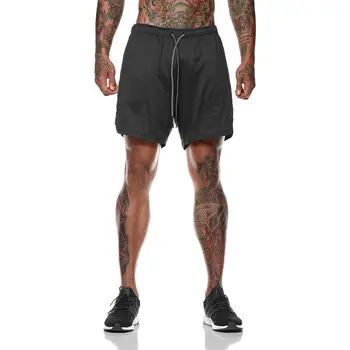 Men 2 in 1 Running Shorts Jogging Gym Fitness Training Quick Dry Beach Short Pants Male Summer Sports Workout Bottoms Bermuda 2