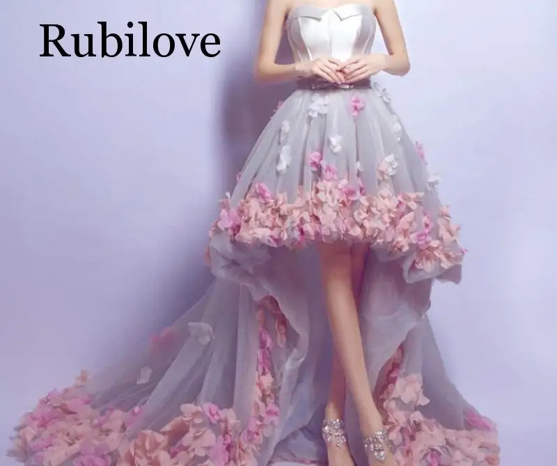 Rubilove Романтические лепестки Перед Короткой длинной поездкой, чтобы взять морской пейзаж внешний Шлейф Свадебное Платье