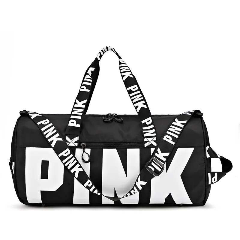 New PINK travel bag sports fitness bag men and women fashion shoulder bag outdoor large capacity handbag - Цвет: black