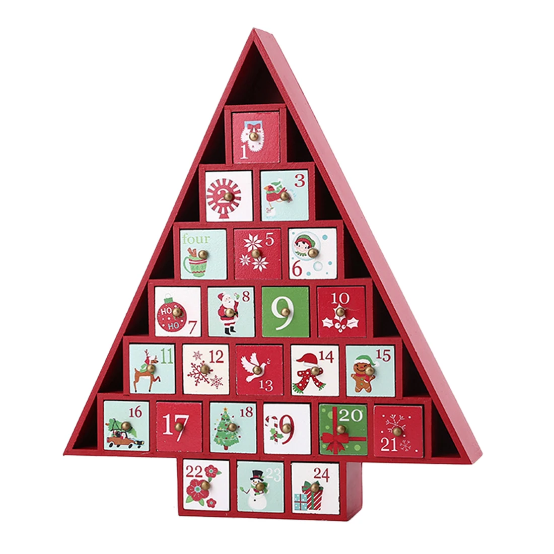 

Christmas Gift Advent Countdown Calendar Wooden Cabinet with Date Drawer Calendar Storage Box 2019 New - Triangle Tree Red