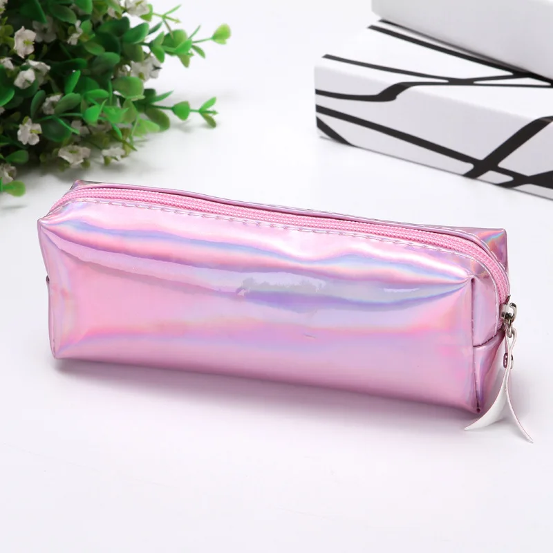 New laser pencil bag Simple ladies cosmetic bag cylinder storage bag male and female students stationery pencil bag CL-19222 - Цвет: Розовый