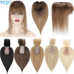 SEGO 7x13cm Human hair Topper 3x8.5 Silk Base&Mechanism Hair Piece For Women Natural Hairline 3 Clips In Hairpieces