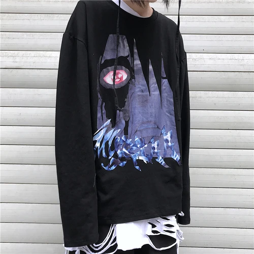 black t shirt Woherb/черная футболка с круглым вырезом и принтом, футболка с длинным рукавом, повседневные свободные винтажные футболки, топы Harajuku, футболка BF в Корейском стиле, новинка 91376 - Цвет: black t shirt
