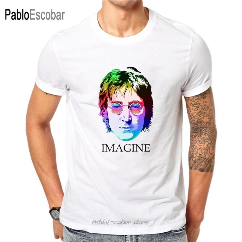 John Lennon punk Rock Printed Funny T-shirt Men Humor Casual College Mens The Guitar Hip Hop T Shirt cotton high quality | Мужская