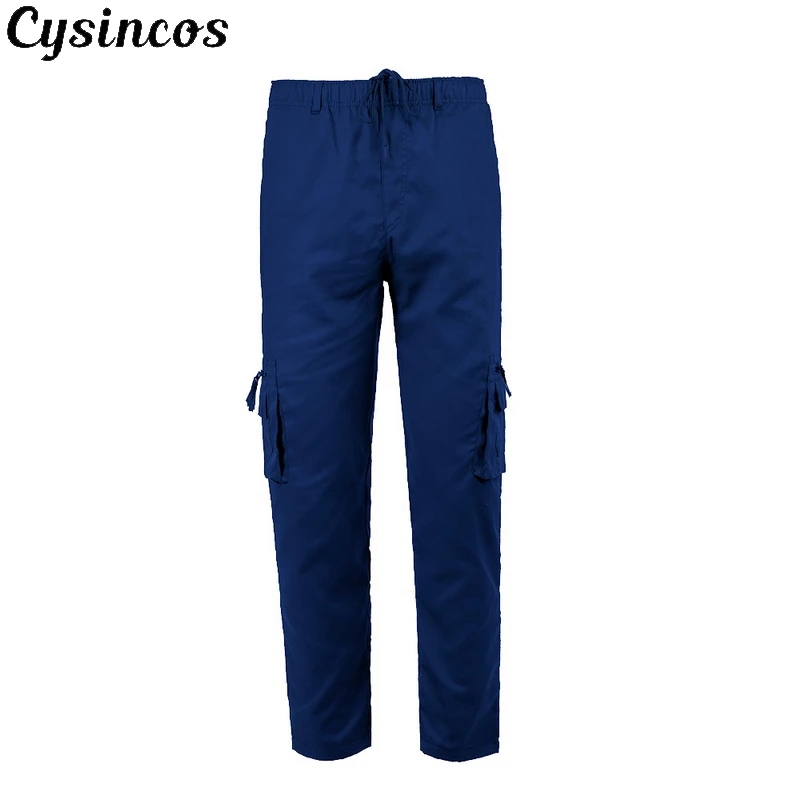 CYSINCOS мужские натуральные хлопковые льняные брюки летние брюки 2XL повседневные мужские однотонные прямые свободные штаны с эластичной талией размера плюс