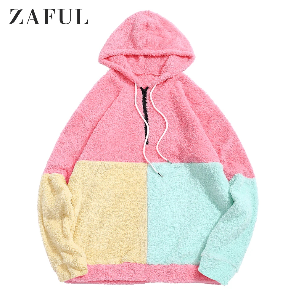 ZAFUL толстовки, свитшоты женские, цветные, с застежкой-молнией, пушистые, с капюшоном, хлопковые пуловеры, зимняя мужская одежда