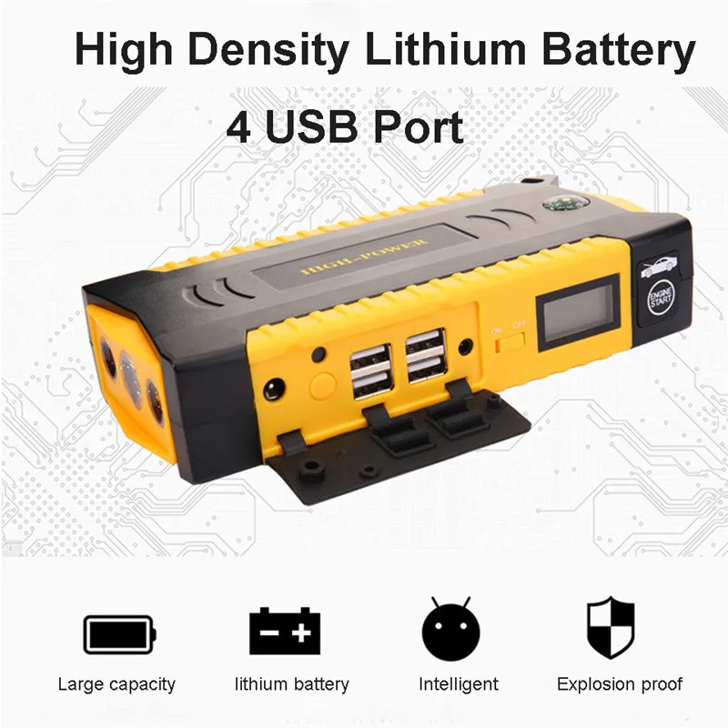 Универсальный стартер реальный 18000mAh аварийный банк питания 12V 4USB 600A автомобильный аккумулятор пусковой стартер усилитель автомобильный, Стартерный прибор