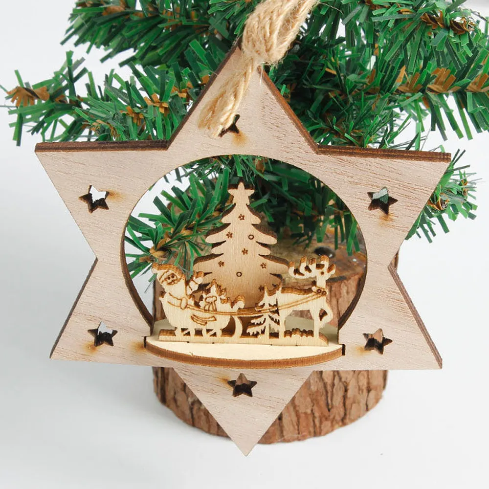 

New Snowflake Wooden Embellishments Rustic Merry Christmas Tree Hanging Ornament Drop Pendant Xmas Decorations for Home 2020 F92