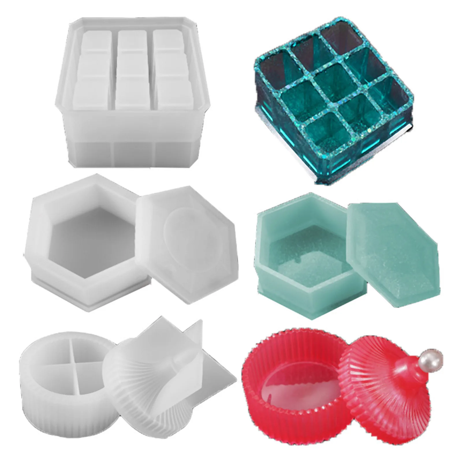 

New Box Resin Molds Silicone Jewelry Box Molds With 9-slot Epoxy Resin Molds Round Trinket Box Molds For Making Resin Box