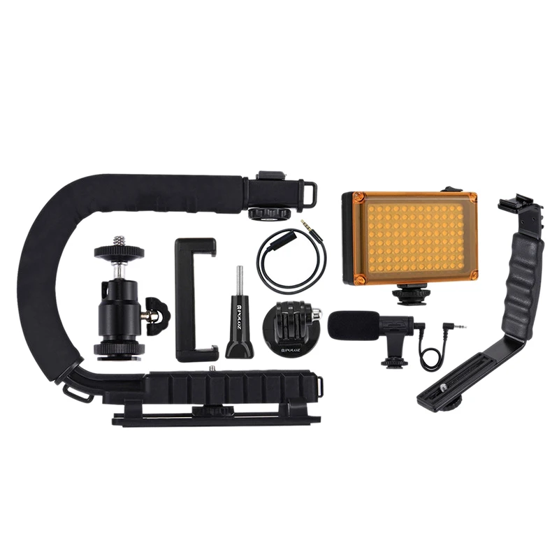 FFYY-Puluz U/C Shape Portable Handheld Dv Bracket Stabilizer +Video Microphone Kit With Cold Shoe Tripod Head For All Slr Camera