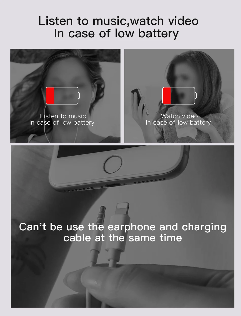 !ACCEZZ Charging Adapter For iPhone Lighting 7 8 Plus X XS  2 In 1 3.5mm Jack Earphone AUX Charger Listening Converter Connector (2)