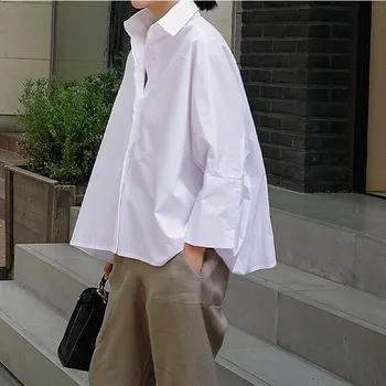 

New Autumn 2020 Turn-down Collar A-line High Quality Cotton Single Breasted Shirt Female Blouse Full Sleeves