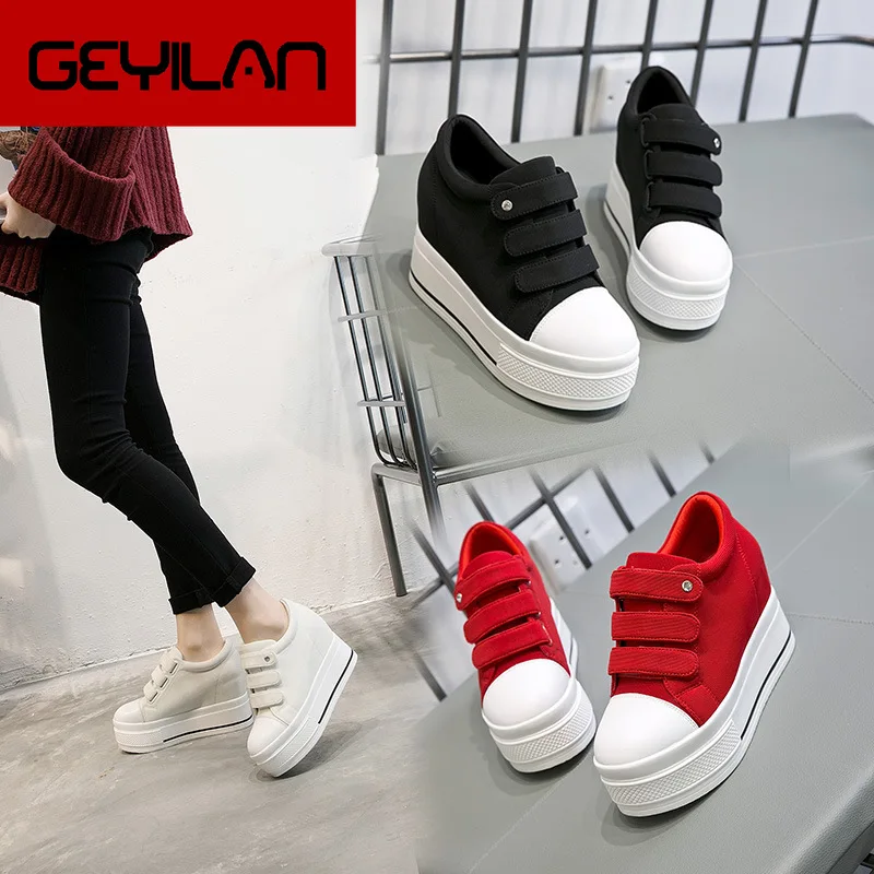 

Season Magic Paste Canvas Women's Shoes Muffin With Thick Bottom Inside Increase Leisure Small White Shoes Breathable Joker