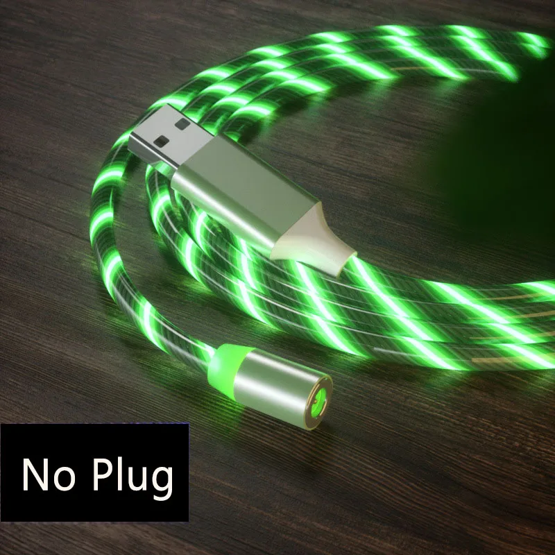2 м светильник ing магнитное зарядное устройство для iPhone кабель течёт светильник светодиодный кабель Micro USB type-C зарядный провод магнит зарядное устройство тип ленты C - Цвет: Green Cable No Plug