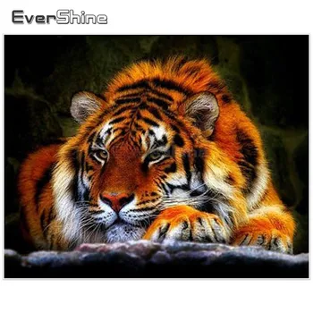 

EverShine Diamond Painting Cross Stitch Tiger Diamond Mosaic Picture Rhinestone Diamond Embroidery Animals Home Decoration