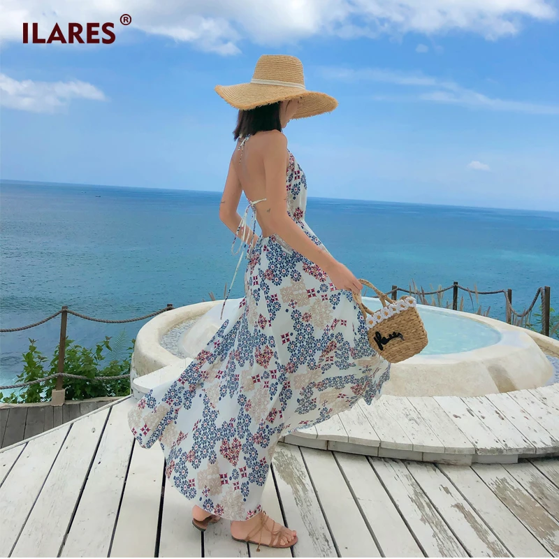 ILARES/платье, женские сексуальные летние платья, винтажные, без спинки, без рукавов, на бретельках, белого размера плюс, для пляжа, для отдыха, длинные, на бретельках, платья для женщин