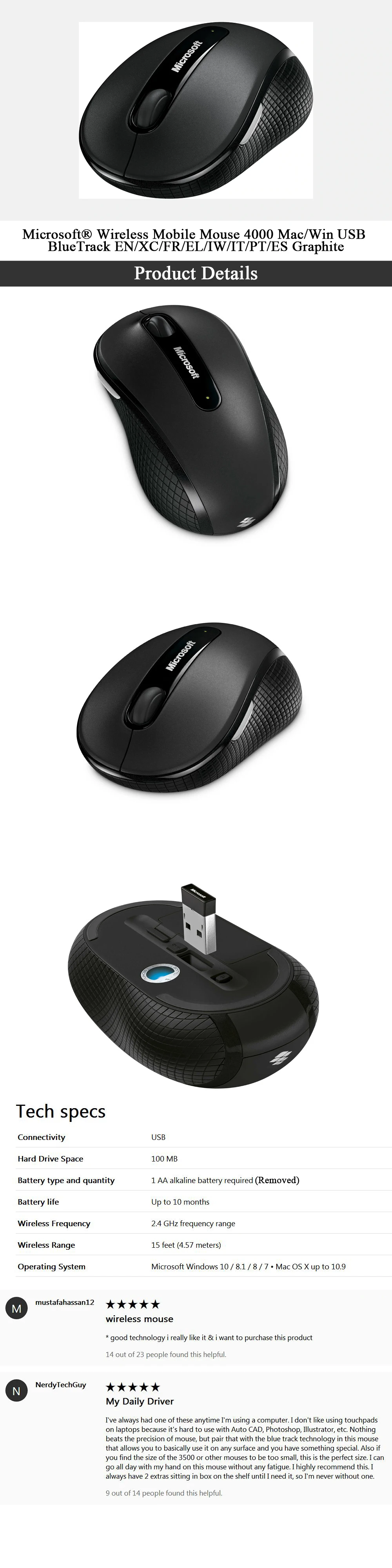 Беспроводная мышь microsoft mobile 4000 BlueTrack gaming mouse для мыши gamer pc Mac/Win USB без аккумулятора