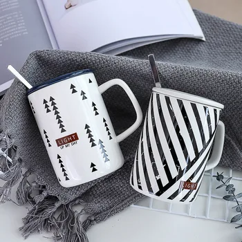 

"Light Up" Beautiful Ceramic Mug with Lid Spoon Tea Milk Coffee Cup Home Office Drinkware Waterware Gift