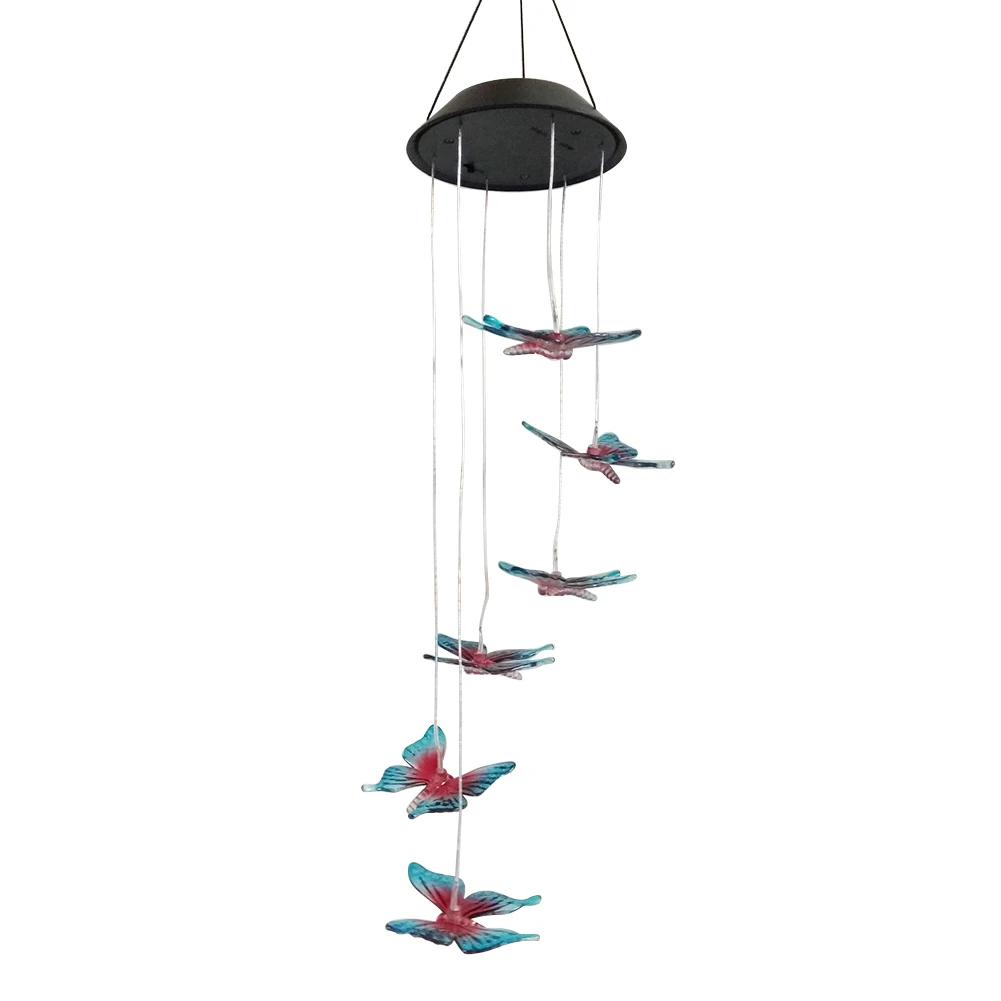 Garden Decoration Butterfly Shape Discolored Camping Plastic Material Solar Powered Multifunctional UV Wind Chime Style