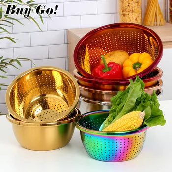

Multi-functional Stainless Steel Kitchen Strainer Rice Mesh Sifter Fruit Vegetables Colander Soaking Bowl Washing Storage Basket