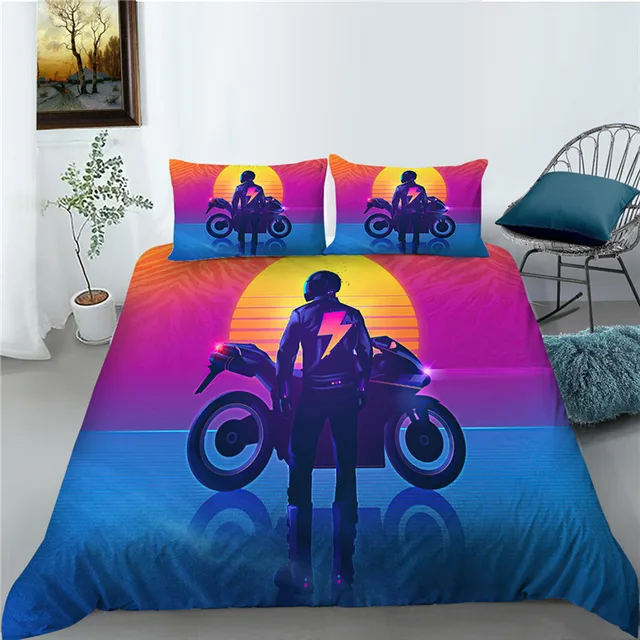 Bicicleta da sujeira capa de edredão motocross conjunto cama para o menino  motocicleta cavaleiro jogo rei poliéster consolador capa com fronha