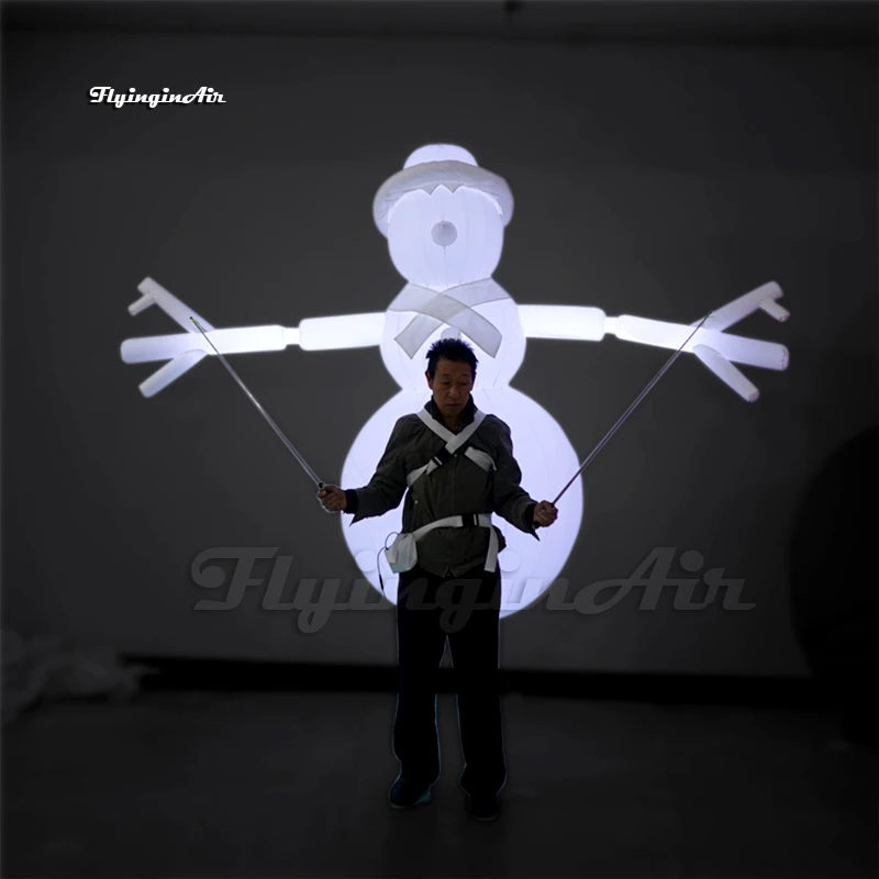 

Персонализированная парадная палатка, шагающая надувная зимняя марионетка с персонажами, освещение, надувной снеговик, марионетка для сценического шоу