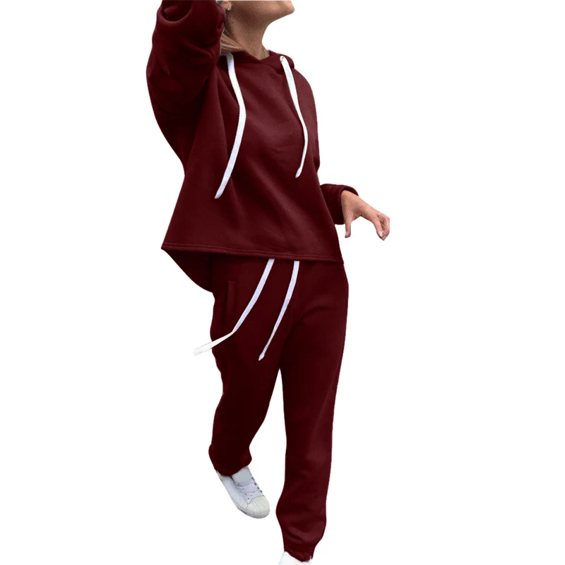 wine red Hoodies Women Tracksuits Long Sleeve Yoga Set Sports Running Suit Yoga Suit Fitness Clothing Sportswear conjunto deportivo mujer - Цвет: wine red