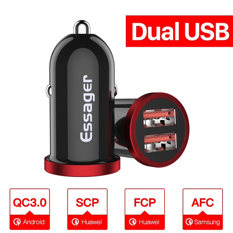 Автомобильное зарядное устройство Essager Quick Charge 4,0 3,0 5A USB для iPhone Xiaomi samsung huawei SCP QC4.0 PD быстрая зарядка автомобильное зарядное устройство для телефона - Тип штекера: Dual USB Black