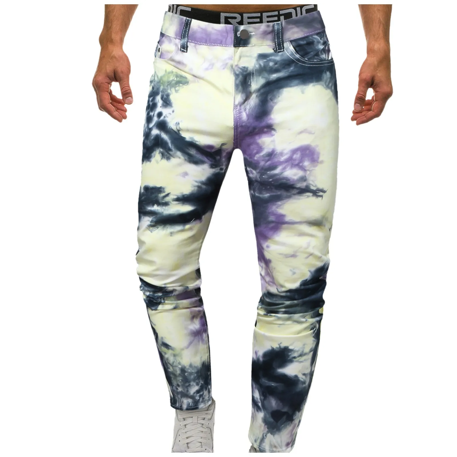 Men Casual Loose Mid-waist Slim-fit Jeans Men's Tie-dyed Denim Button Fashion Comfortable Jeans With Pocket pantalones hombre 1