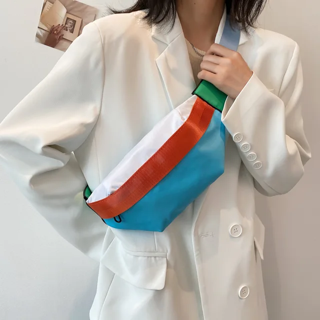 Nylon Women Waist Bag Sports Breast Bag 2021 New Versatile Fashion Contrast Color One-shoulder Cross-body Bag 5