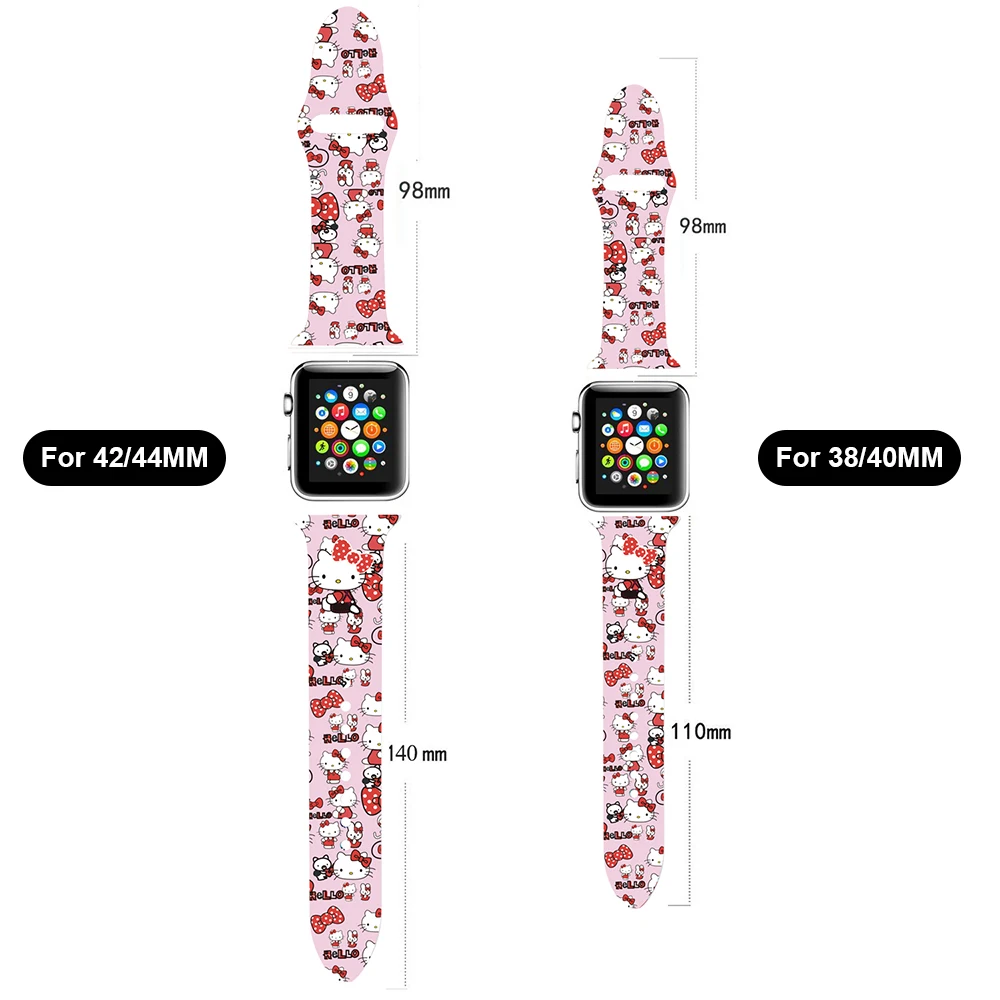 UEBN Hello Kitty Силиконовый ремешок для apple watch 38 42 40 44 мм печать Сменный ремень для iwatch серии 4 3 2 1 ремешки для часов