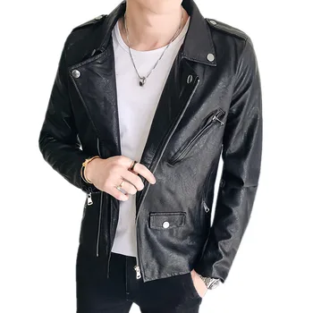 

Spring Autumn Fashion New Men's Casual Boutique Business Motorcycle Leather Jacket / Slim Multi-Zip Design Large Collar Leather