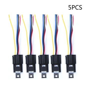 

5X Car Vehicle Auto 12V Volt 40A SPDT Relays 5Pin &5X Socket Wires Automotive