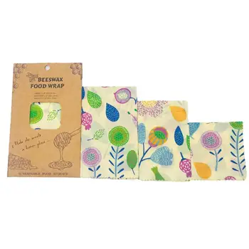 

3pcs Beeswax Food Wraps Reusable Packing Cloth Food Preservation Cloths Organic Cotton Fabrics (Assorted Color)