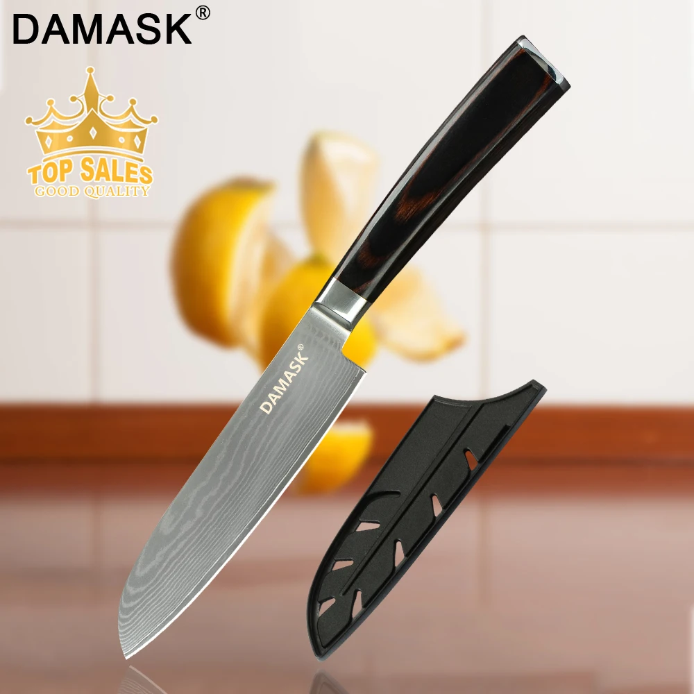 Damask " /7" дюймов нож шеф-повара Santoku кухонные ножи японский Дамаск VG10 стальная бритва острым лезвием инструменты для резки мяса G10 Ручка