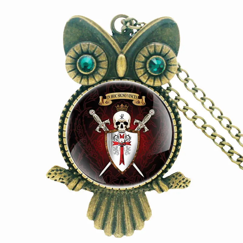 

Personality Handmade Inlaid Rhinestone Necklace Classic Knight Templar Skull Cross Symbol Pendant Charm Unisex Jewelry Gifts