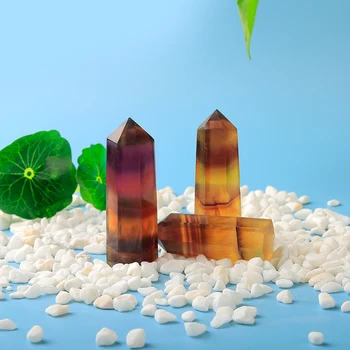 

1PC Natural yellow fluorspar hexagonal crystal point high quality home mineral nordic shelf home decoracion hogar moderno gift