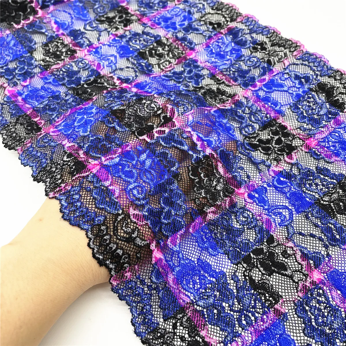 3M/lot Width 28cm Mixed Blue Black Wide Elastic Lace Trim 4