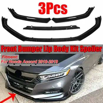 

New 3pcs Car Front Bumper Splitter Lip Spoiler Bumper Lip Diffuser Protection Cover Trim Guard For Honda For Accord 2018-2019