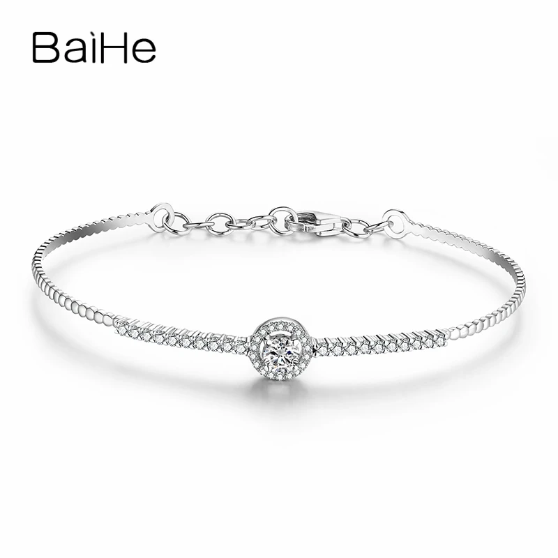 BAIHE Solid 18K Белое Золото SI/H Круглый всего 0.51CT натуральными бриллиантами Женская цепочка Свадебные модные ювелирные изделия Подарочный браслет
