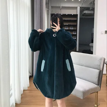 green Copenheng норковая Женская длинная Шуба с капюшоном, Зимняя Толстая теплая Женская норковая шуба - Цвет: green
