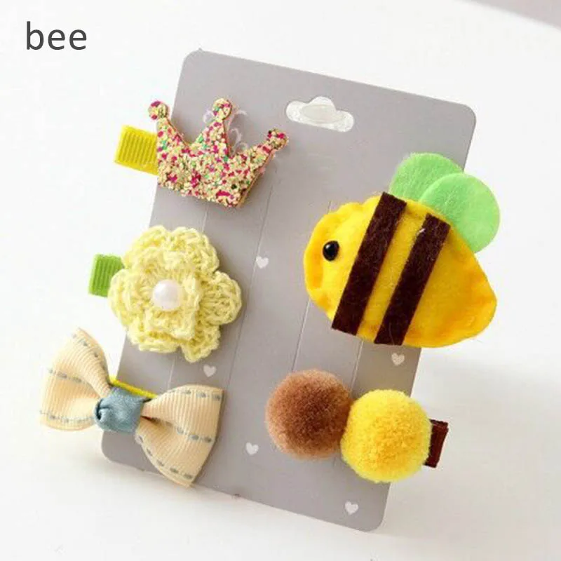 bee Детская заколка для волос; украшение для волос для девочек; 5 шт.; аксессуары для волос; заколки для волос с милыми мультяшными животными; заколки для волос; Детский головной убор; заколка для волос - Цвет: bee