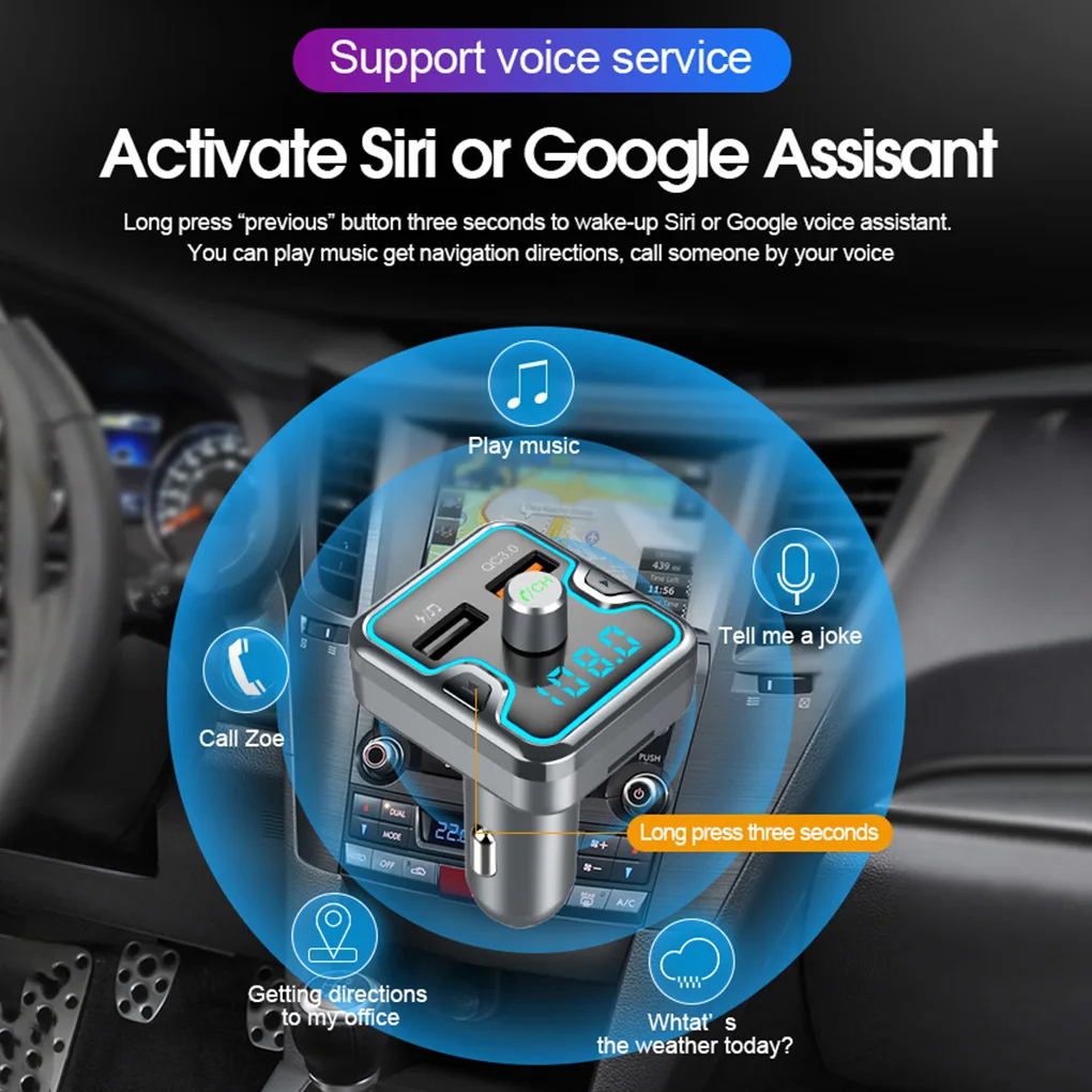 Bluetooth 5,0 приемник автомобильный MP3 музыкальный плеер U диск SD карта fm-передатчик Быстрый автомобильный тип-c зарядное устройство окружающий светильник