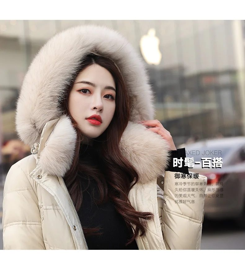 New Style Winter Korean-style Double Fox Fur Collar down Jacket Women's Mid-length Thick Hooded Detachable Slim Fit Wholesa