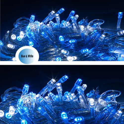 100 м 800LED сине-Белая Гирлянда, Рождественская гирлянда для помещений и улицы, светильник s, сказочный светильник для свадьбы, вечеринки, сада, праздника, украшения