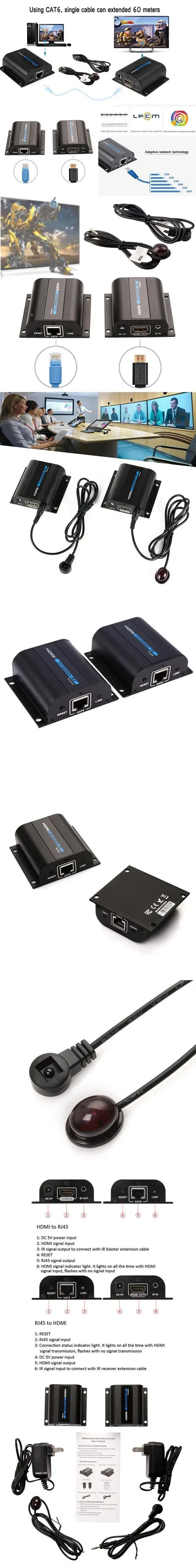 Полезный 60 м IR HDMI адаптер удлинитель по одной локальной сети RJ45 CAT5e CAT6/7 кабель