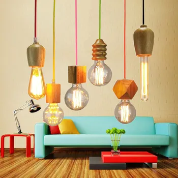 

nordic pendant light woden pendant lamp for home lighting modern hanging lamp aluminum lampshade led bulb kitchen light e27 ing